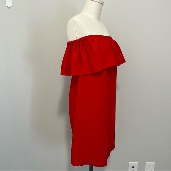 Aritzia Wilfred Neufchâtel Off Shoulder Ruffle Dress Red Mini Dress - Picture 9 of 16